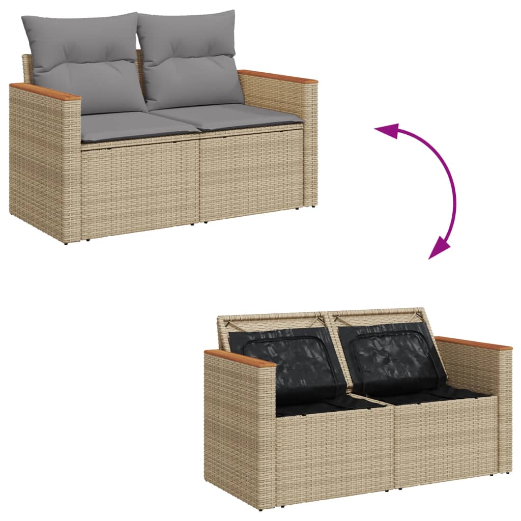 Tuinbank 2-zits met kussens poly rattan beige