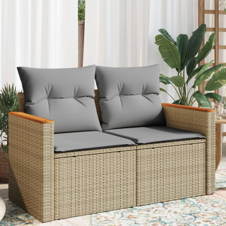 Tuinbank 2-zits met kussens poly rattan beige