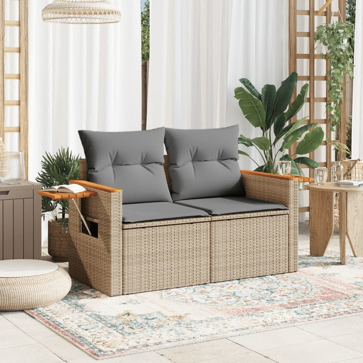 Tuinbank 2-zits met kussens poly rattan beige