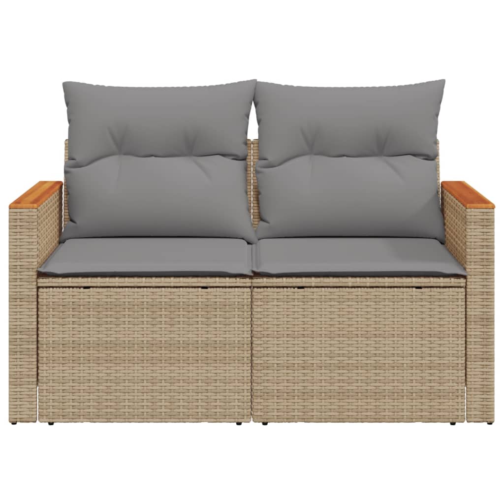 Tuinbank 2-zits met kussens poly rattan beige