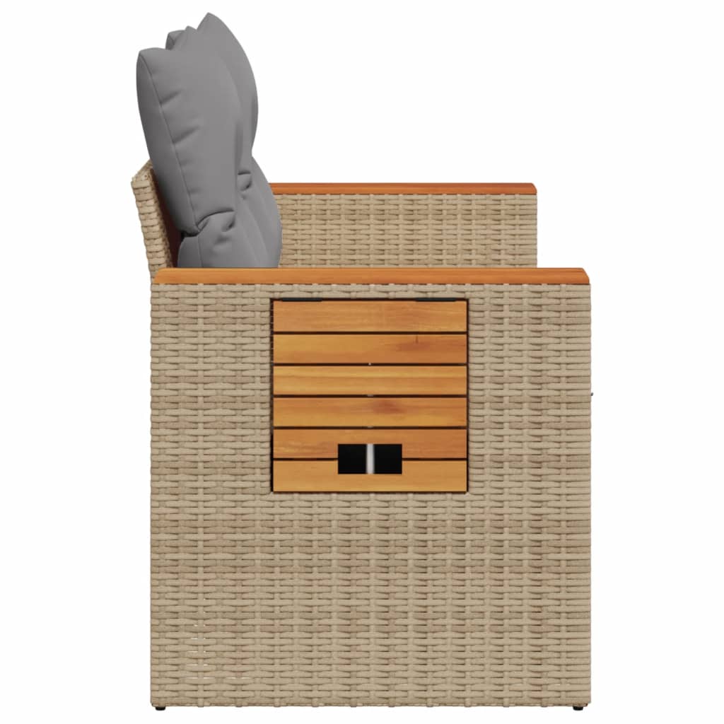 Tuinbank 2-zits met kussens poly rattan beige