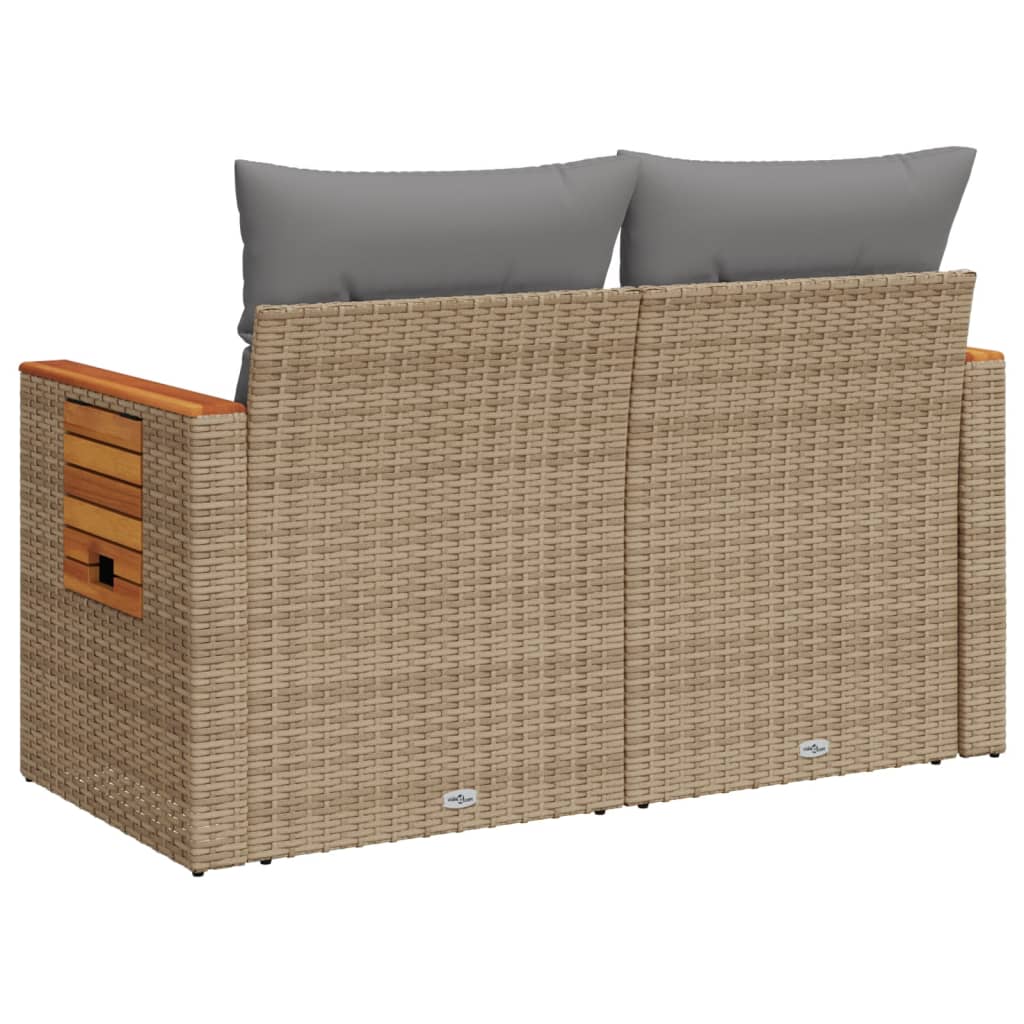 Tuinbank 2-zits met kussens poly rattan beige