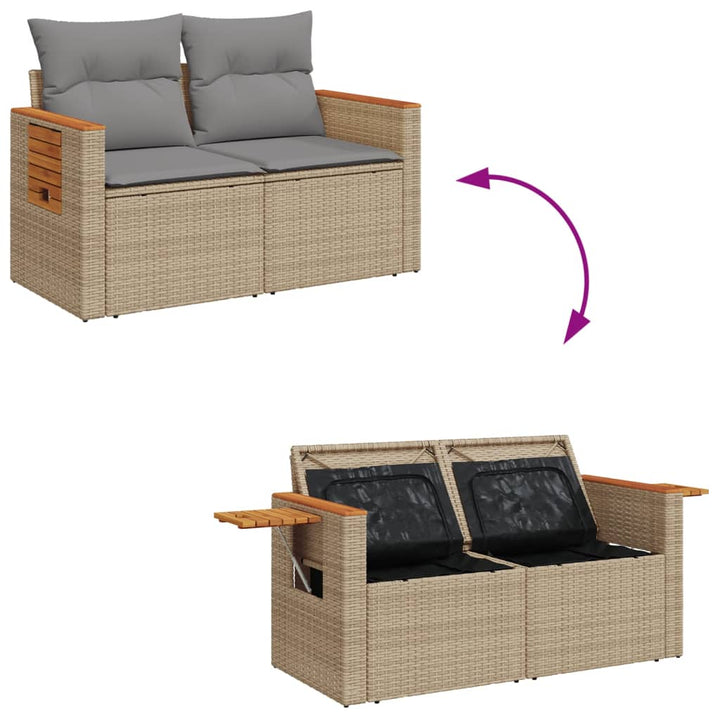 Tuinbank 2-zits met kussens poly rattan beige