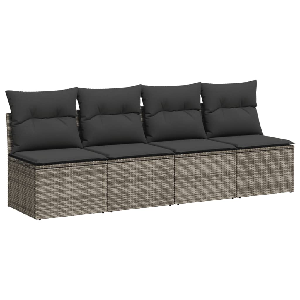 Tuinbank 4-zits met kussens poly rattan grijs