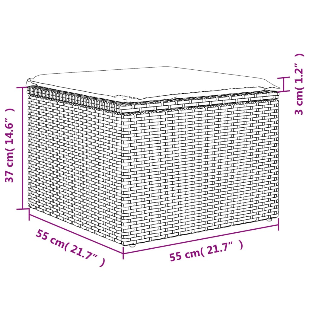 Tuinkruk met kussen 55x55x37 cm poly rattan grijs