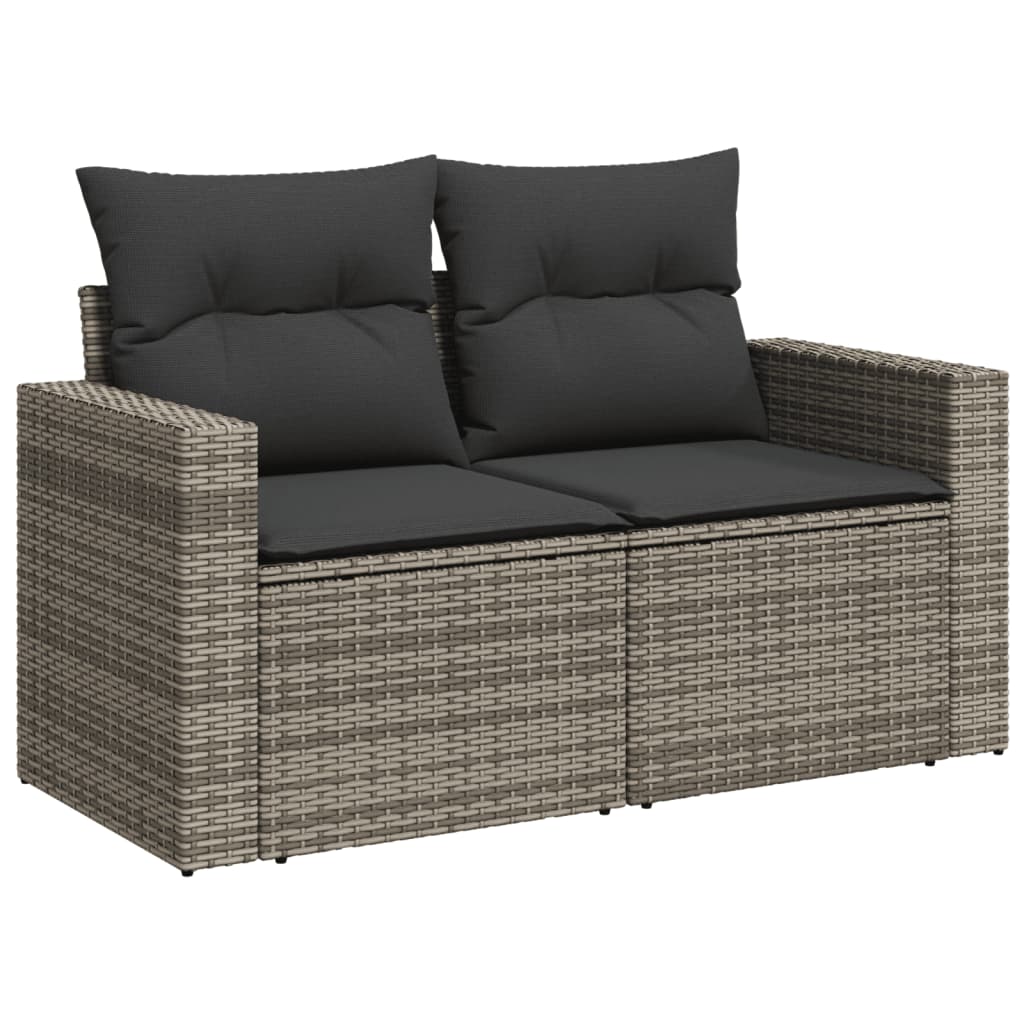 Tuinbank 2-zits met kussens poly rattan grijs