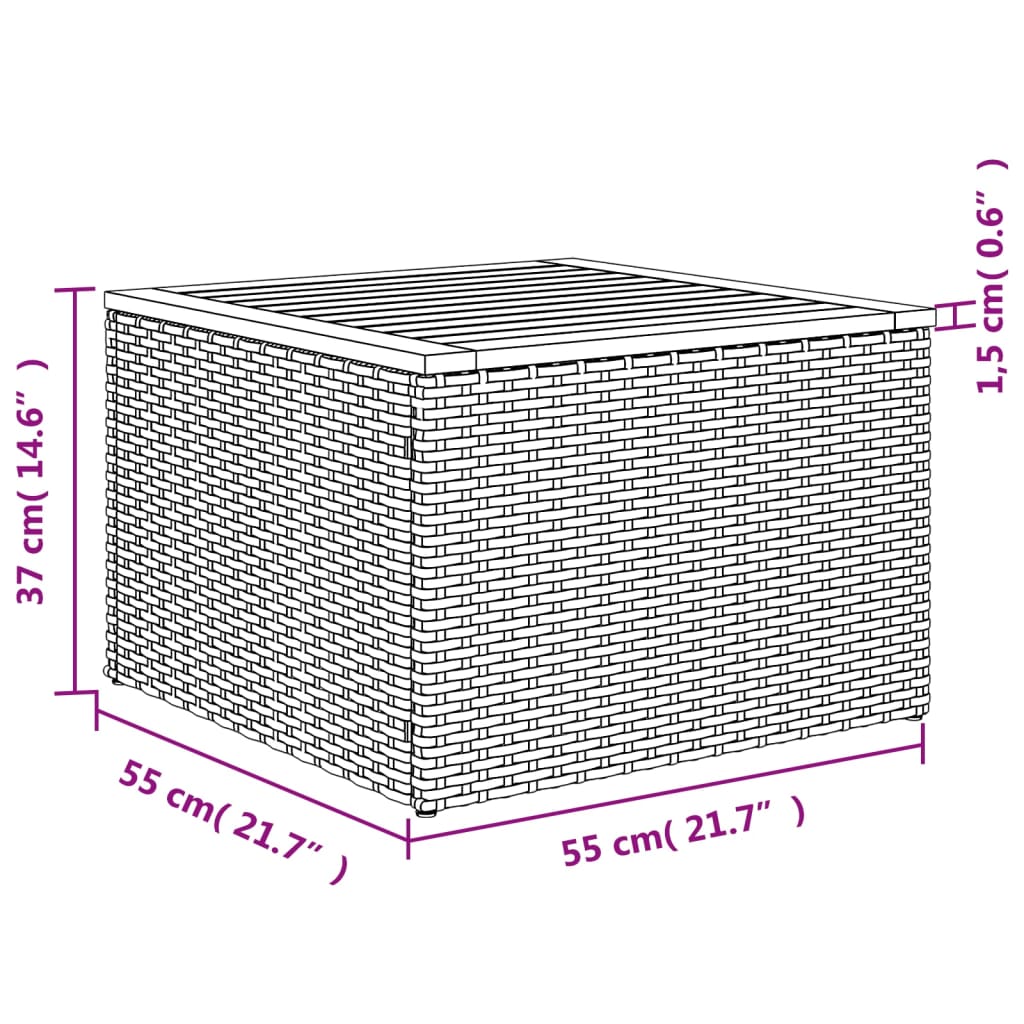 Tuintafel 55x55x37 cm poly rattan en acaciahout grijs