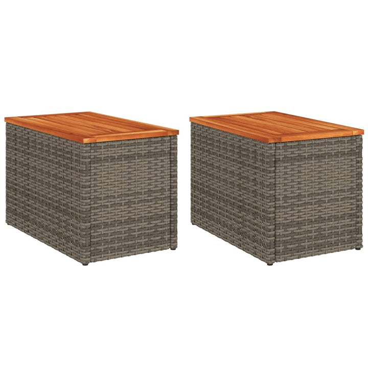 Tuinbijzettafels 2 st 55x34x37 cm poly rattan en hout grijs