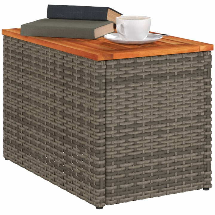 Tuinbijzettafels 2 st 55x34x37 cm poly rattan en hout grijs