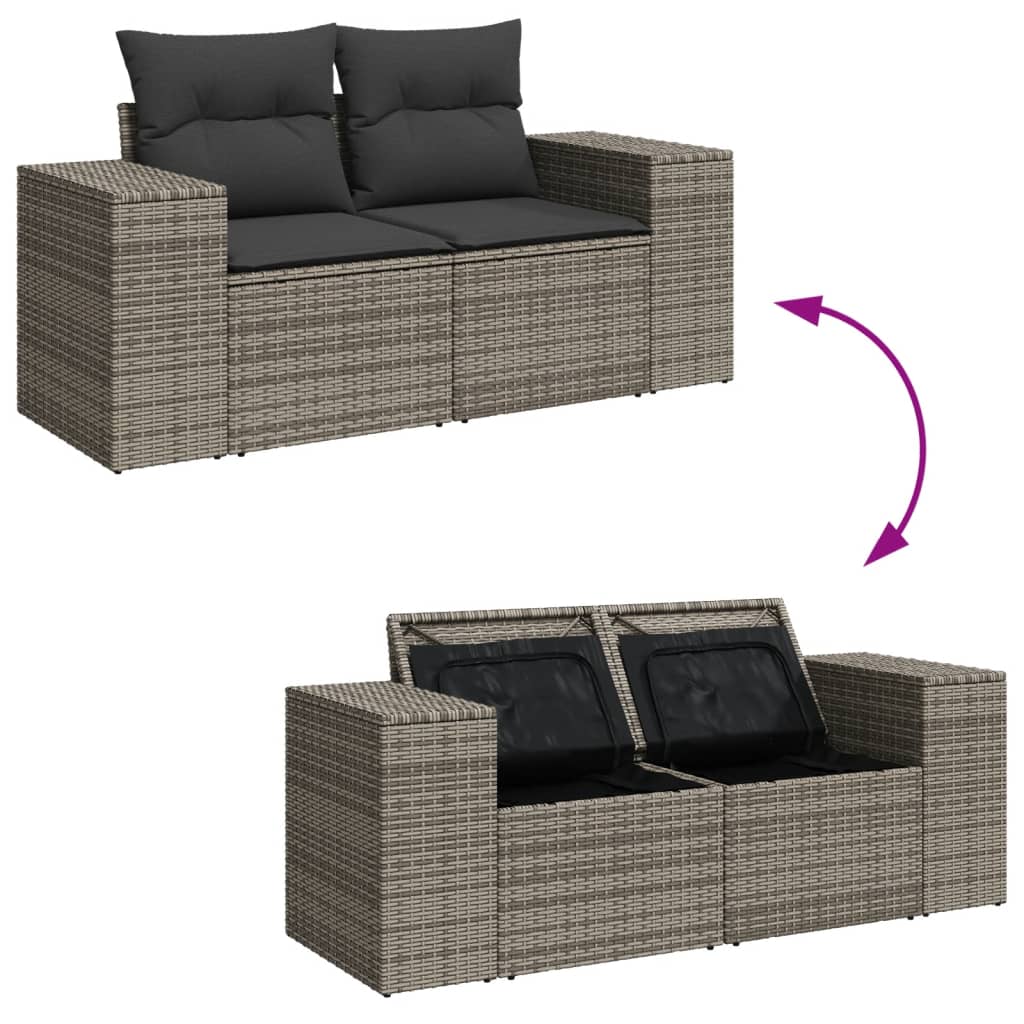 Tuinbank 2-zits met kussens poly rattan grijs