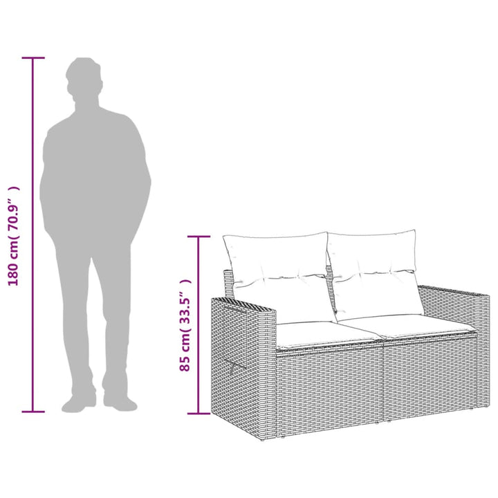 Tuinbank 2-zits met kussens poly rattan lichtgrijs