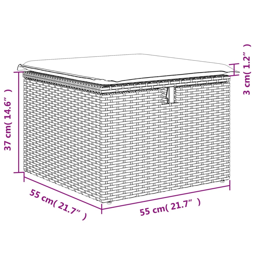 Tuinkruk met kussen 55x55x37 cm poly rattan bruin