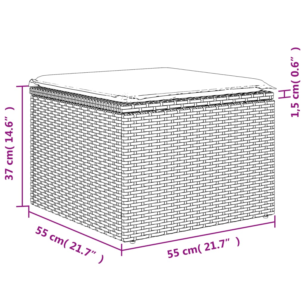 Tuinkruk met kussen 55x55x37 cm poly rattan bruin