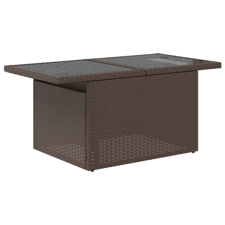 Tuintafel met glazen blad 100x55x73 cm poly rattan bruin