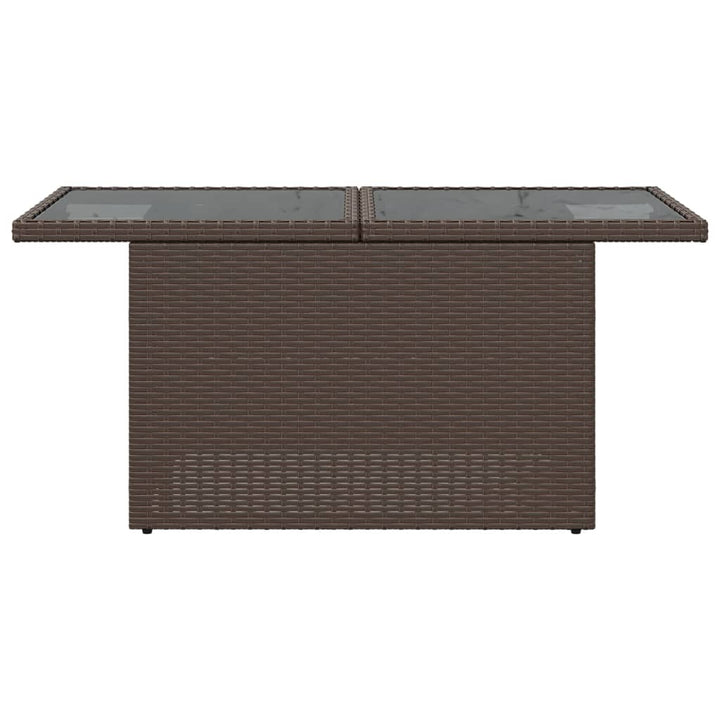 Tuintafel met glazen blad 100x55x73 cm poly rattan bruin