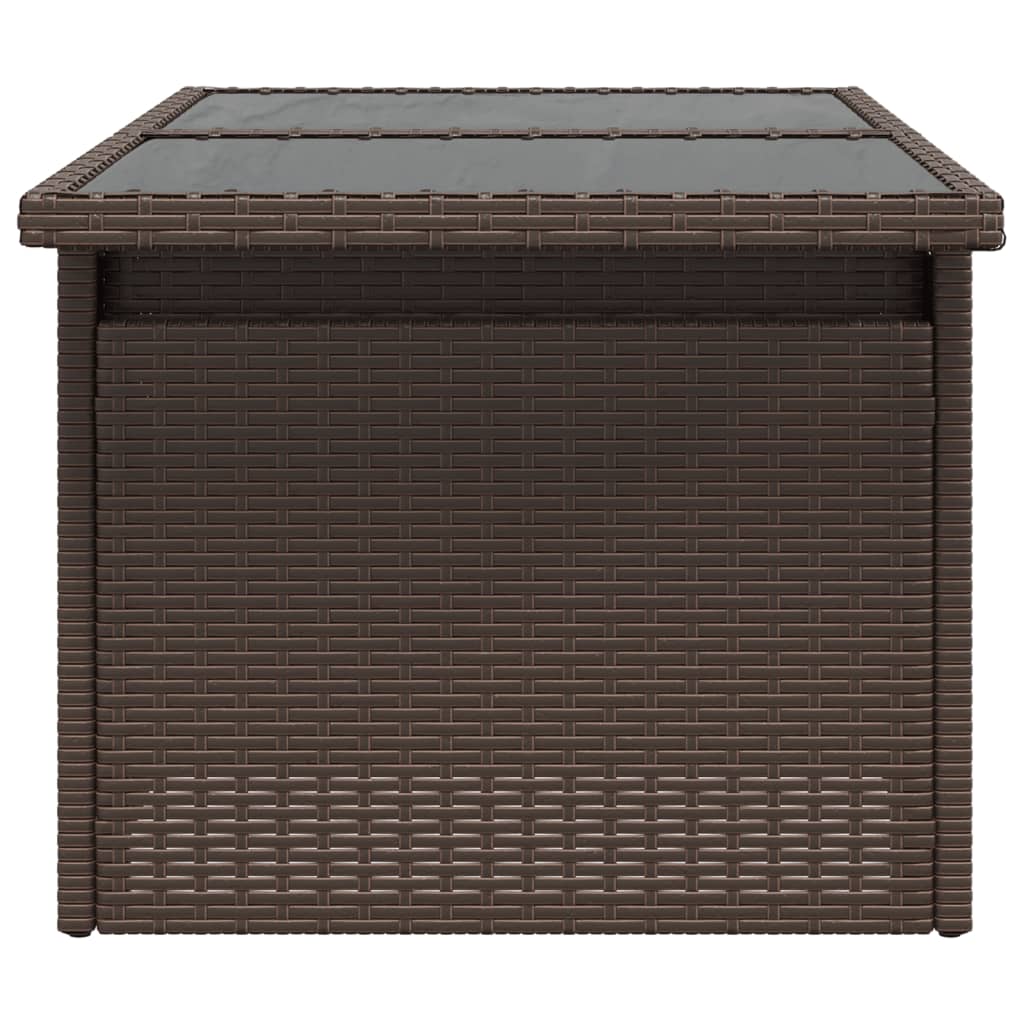 Tuintafel met glazen blad 100x55x73 cm poly rattan bruin