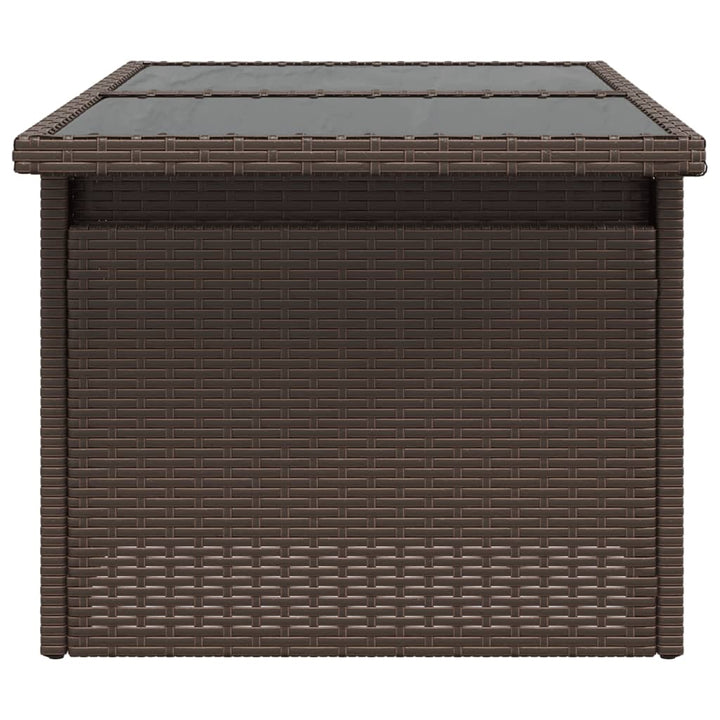 Tuintafel met glazen blad 100x55x73 cm poly rattan bruin