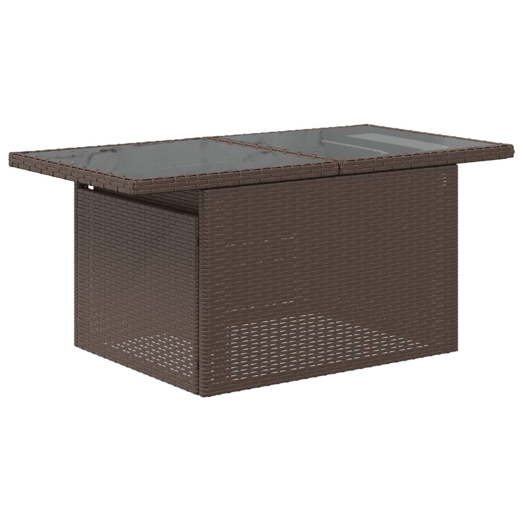 Tuintafel met glazen blad 100x55x73 cm poly rattan bruin