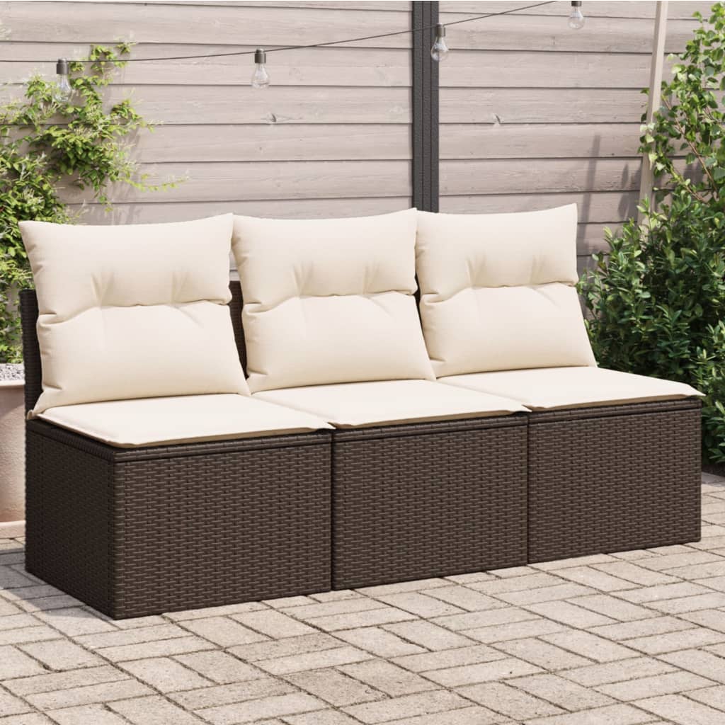 Tuinbank 3-zits met kussens poly rattan bruin