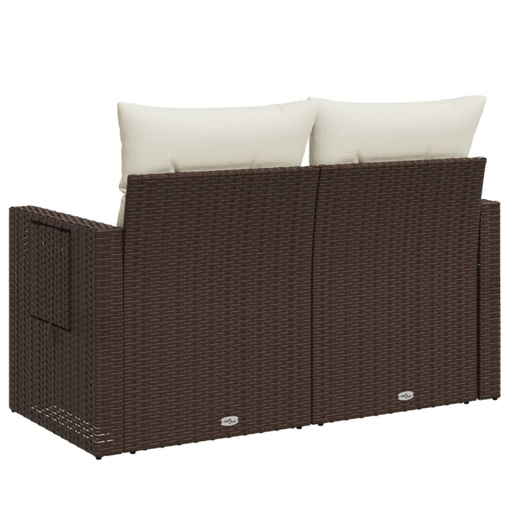 Tuinbank 2-zits met kussens poly rattan bruin