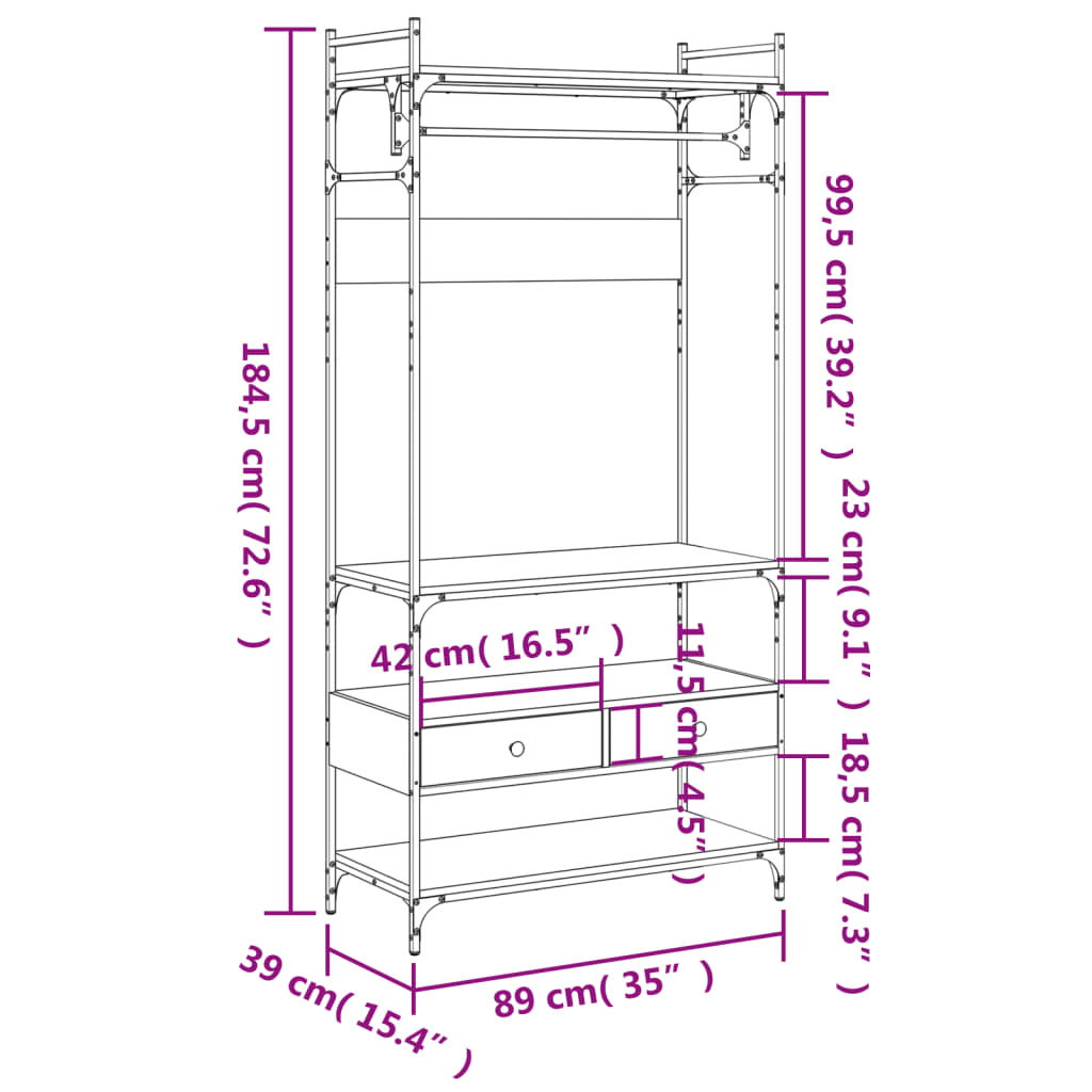 Kledingkast met lades 89x39x184,5 cm bewerkt hout zwart