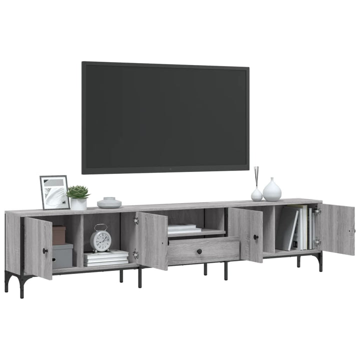 Tv-meubel met lade 200x25x44 cm bewerkt hout grijs sonoma eiken