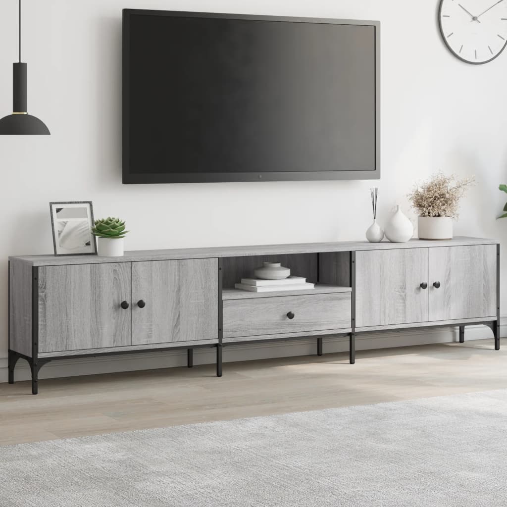 Tv-meubel met lade 200x25x44 cm bewerkt hout grijs sonoma eiken