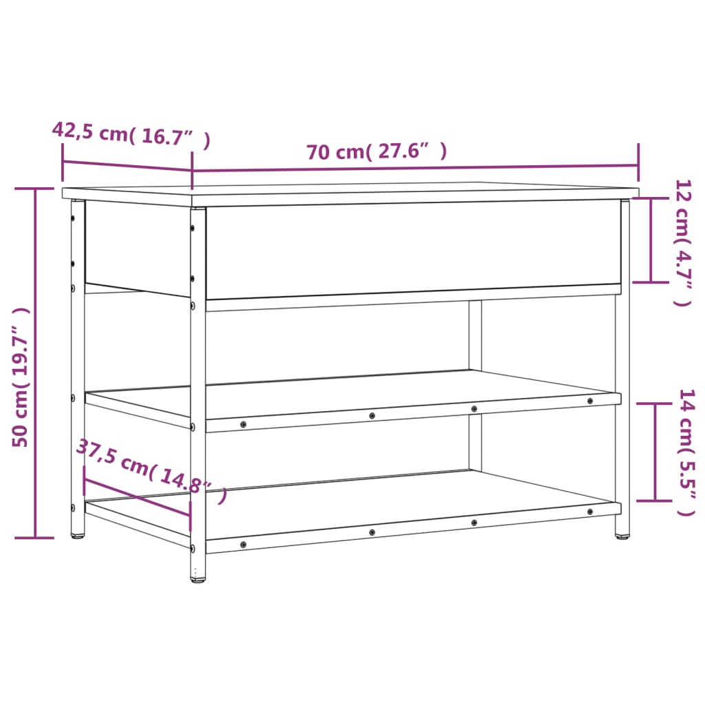 Schoenenbankje 70x42,5x50 cm bewerkt hout sonoma eikenkleurig