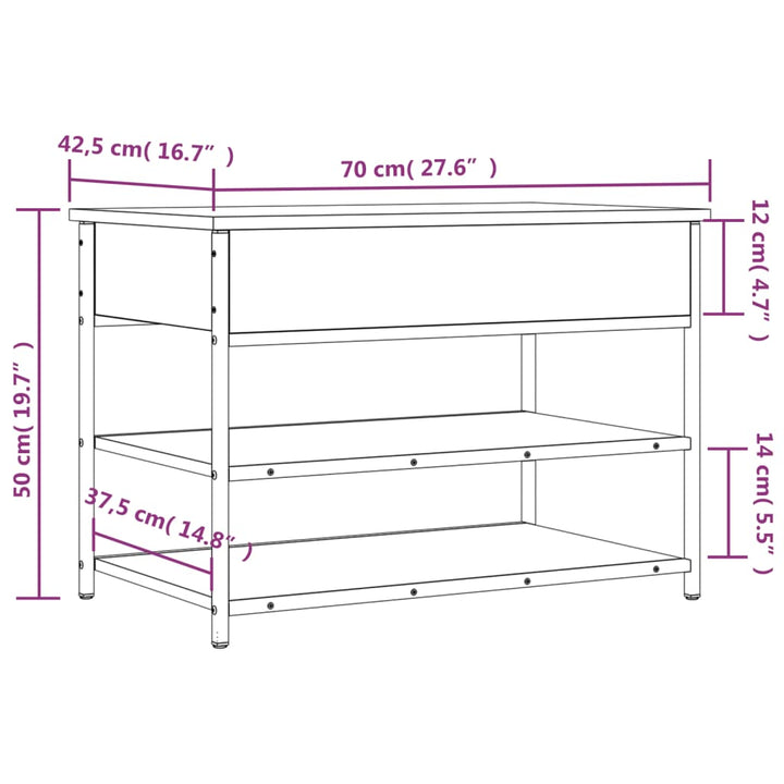 Schoenenbankje 70x42,5x50 cm bewerkt hout sonoma eikenkleurig