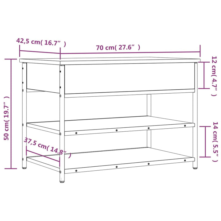 Schoenenbankje 70x42,5x50 cm bewerkt hout bruin eikenkleur