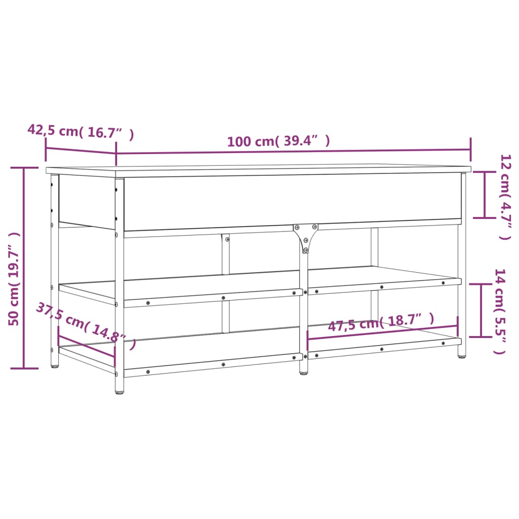 Schoenenbankje 100x42,5x50 cm bewerkt hout zwart