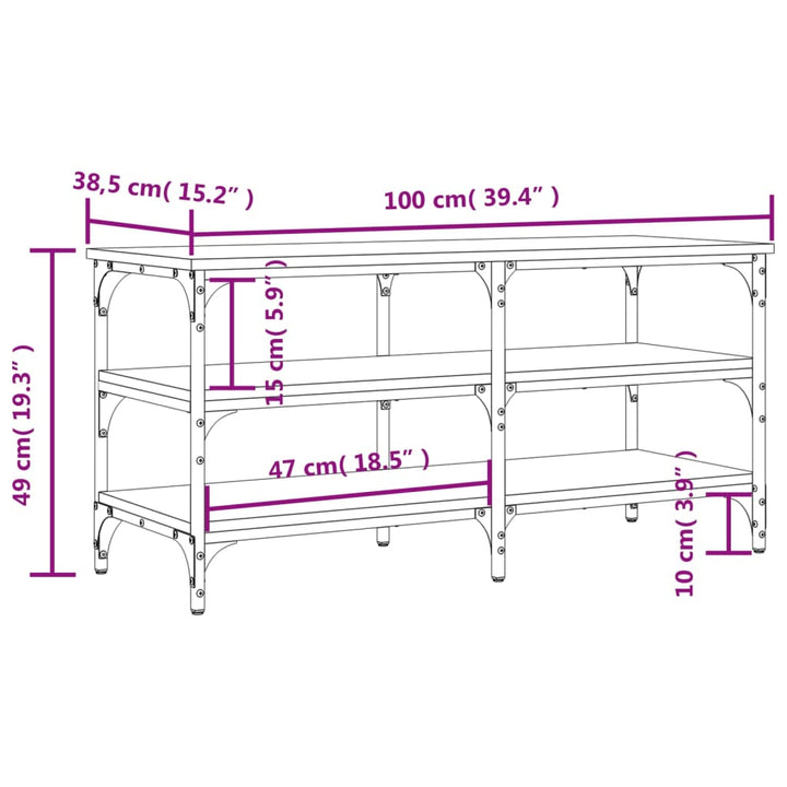 Schoenenbankje 100x38,5x49 cm bewerkt hout gerookt eikenkleurig