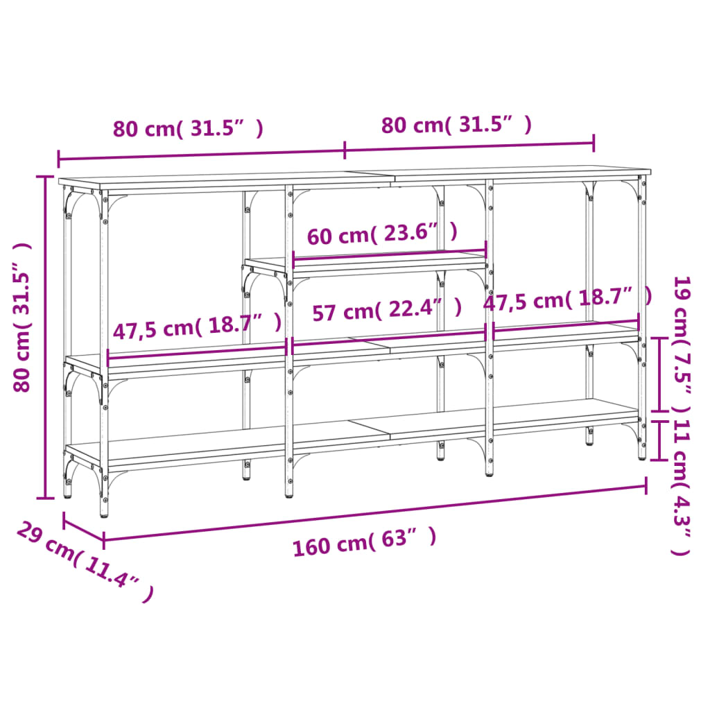 Wandtafel 160x29x80 cm bewerkt hout gerookt eikenkleurig