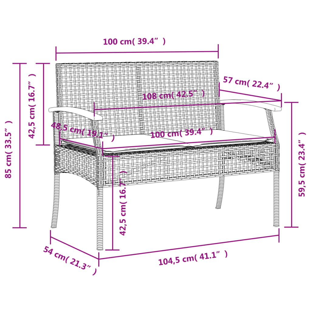 3-delige Tuinset met kussens poly rattan zwart