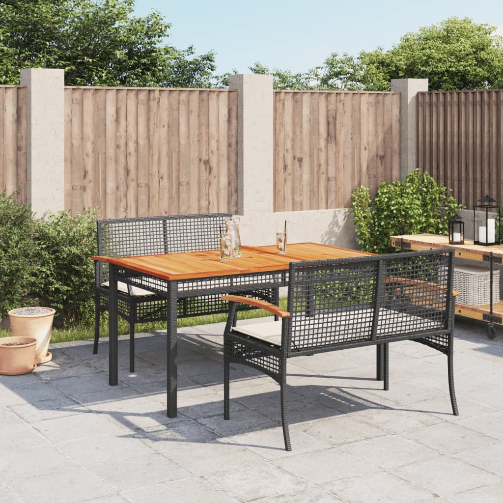 3-delige Tuinset met kussens poly rattan zwart