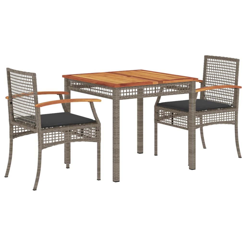 3-delige Tuinset met kussens poly rattan grijs