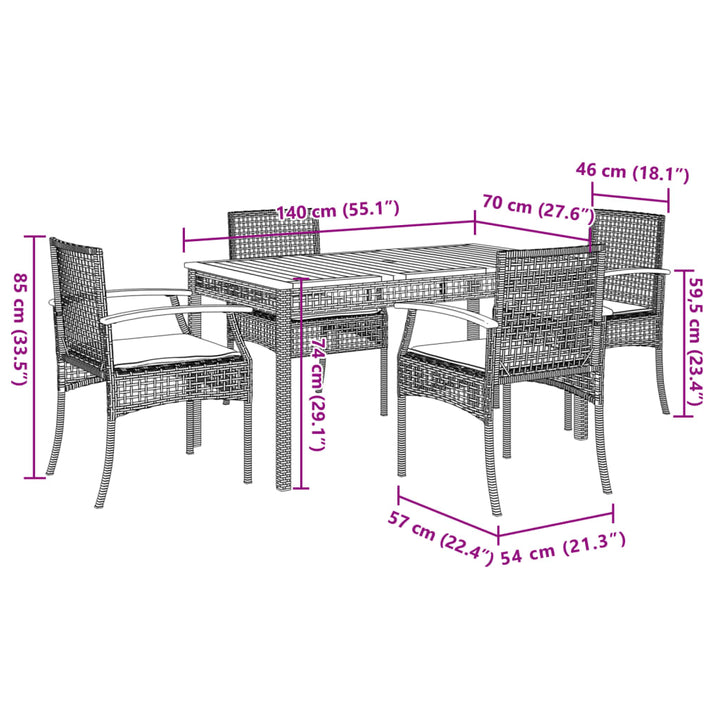 5-delige Tuinset met kussens poly rattan beige