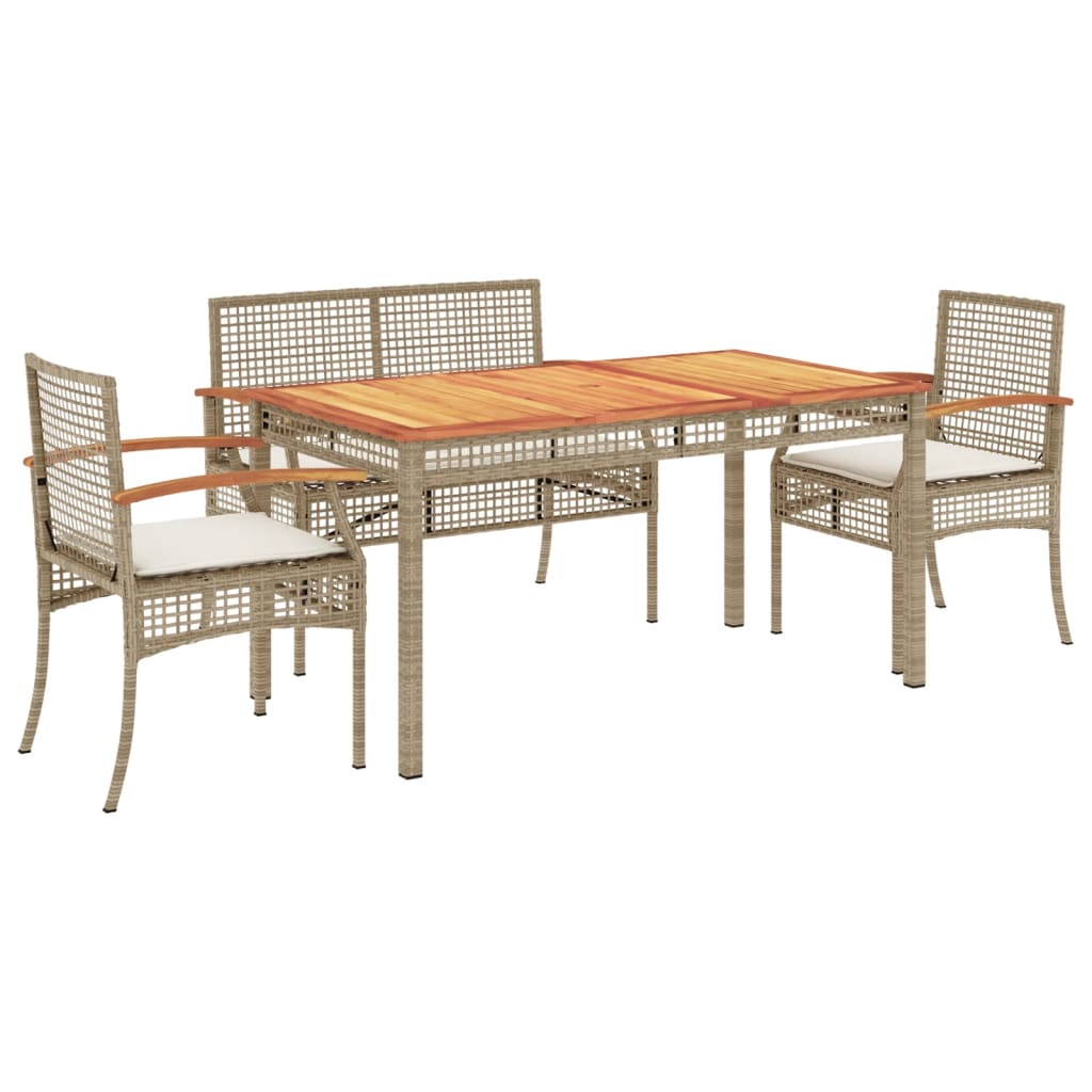 4-delige Tuinset met kussens poly rattan beige