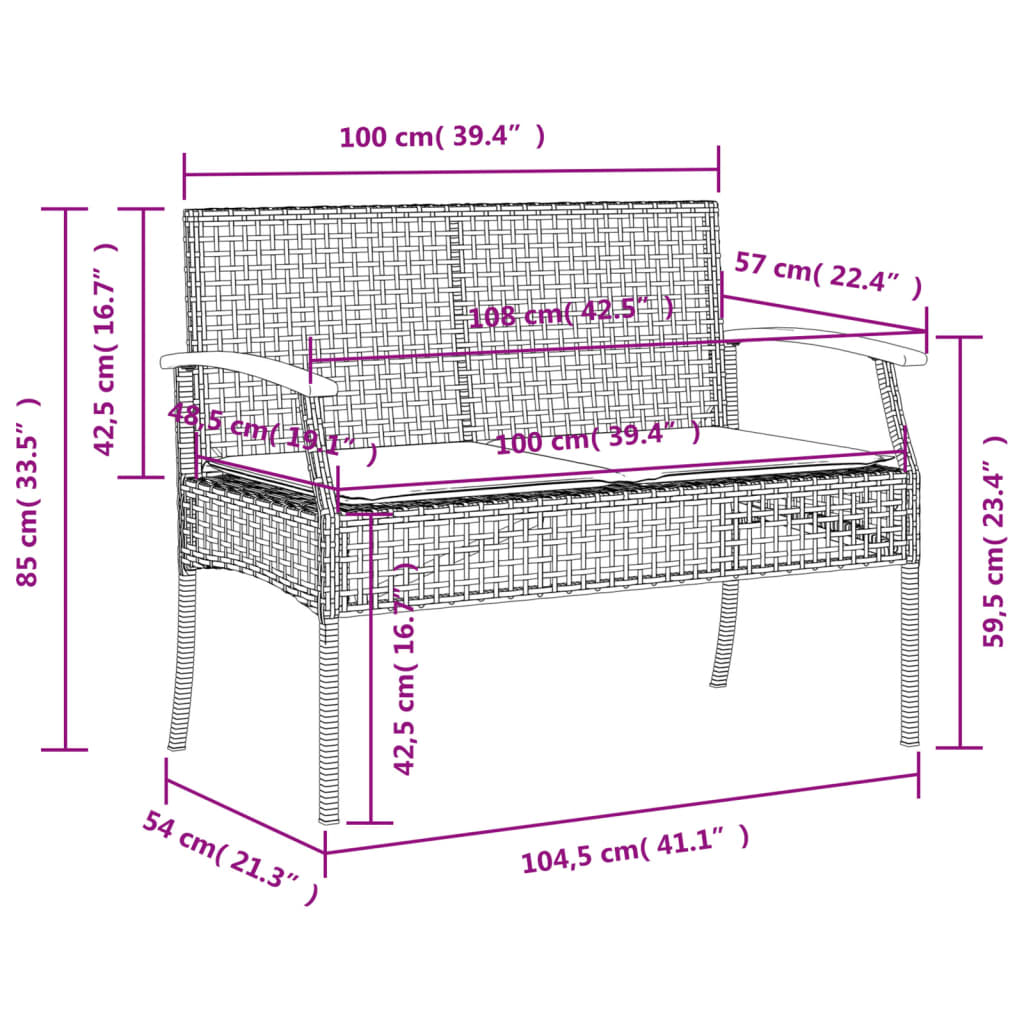 4-delige Tuinset met kussens poly rattan beige