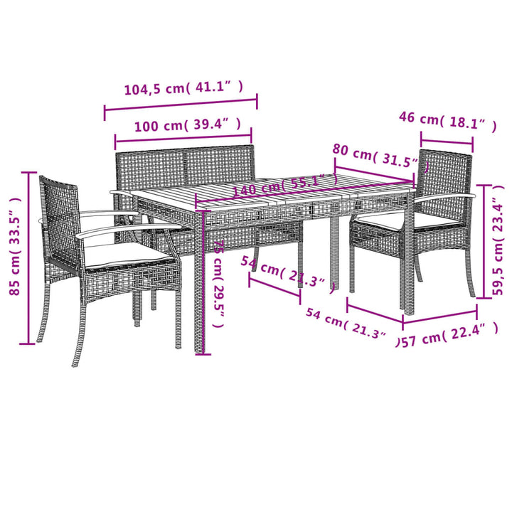 4-delige Tuinset met kussens poly rattan beige