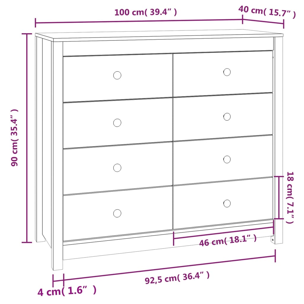 Dressoir 100x40x90 cm massief grenenhout wasbruin