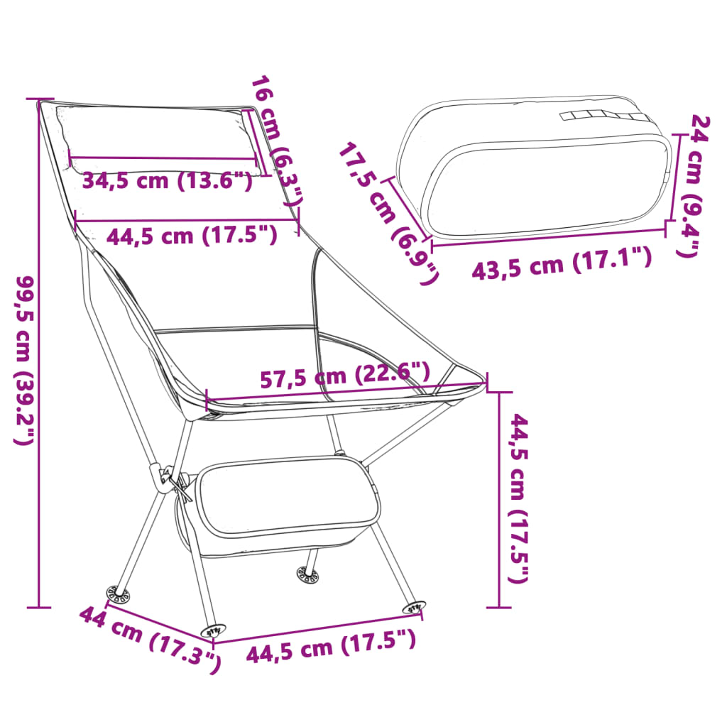 Campingstoelen 2 st inklapbaar oxford stof en aluminium zwart