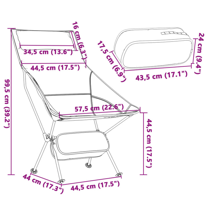 Campingstoelen 2 st inklapbaar oxford stof en aluminium zwart