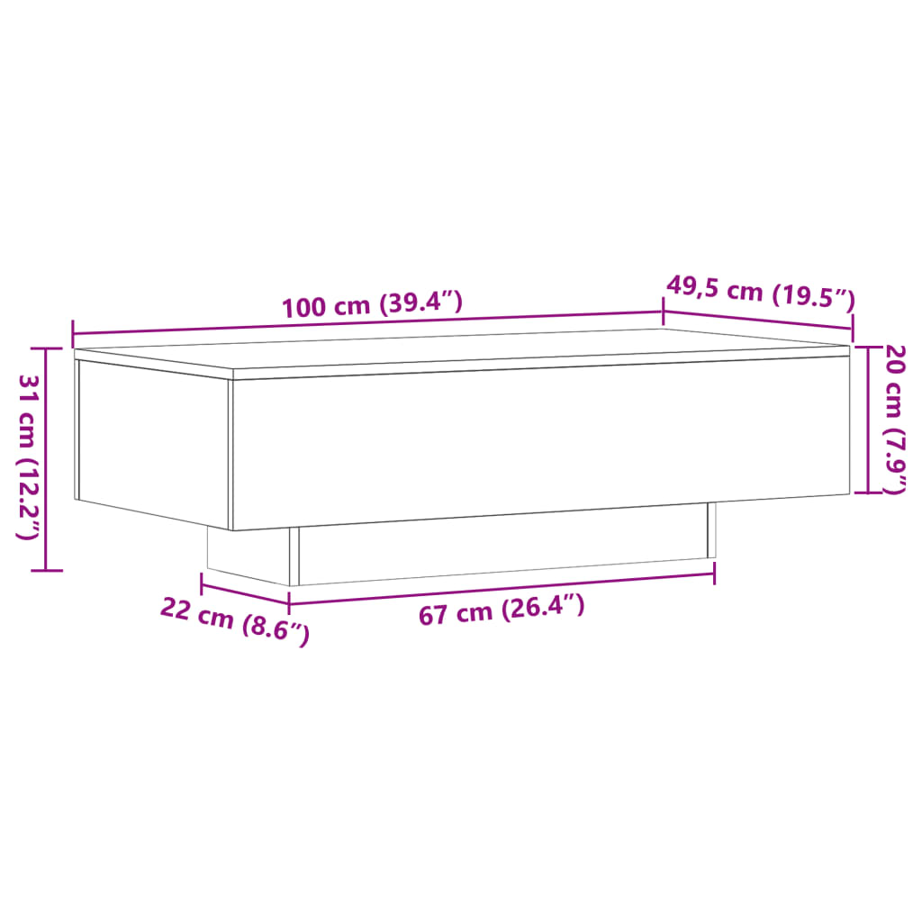 Salontafel 100x49,5x31 cm bewerkt hout sonoma eikenkleurig