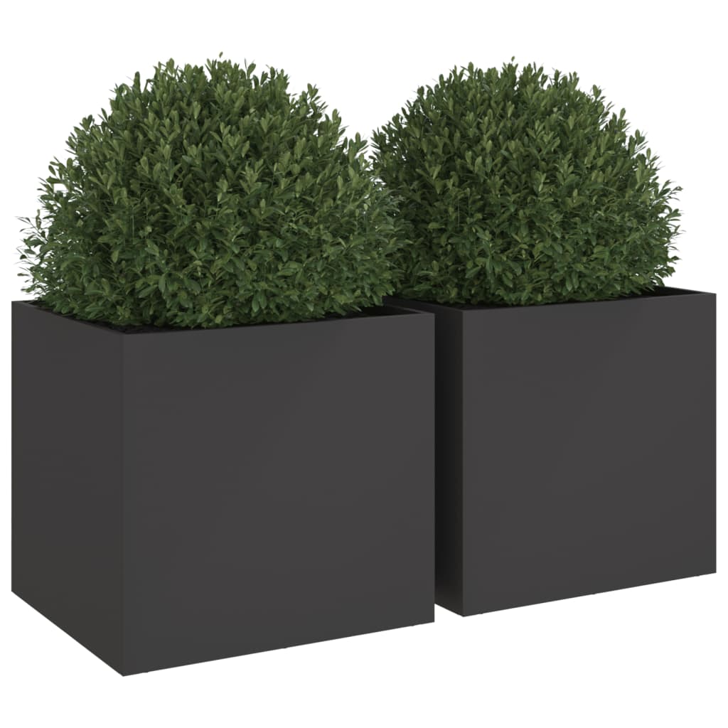 Plantenbakken 2 st 49x47x46 cm koudgewalst staal zwart