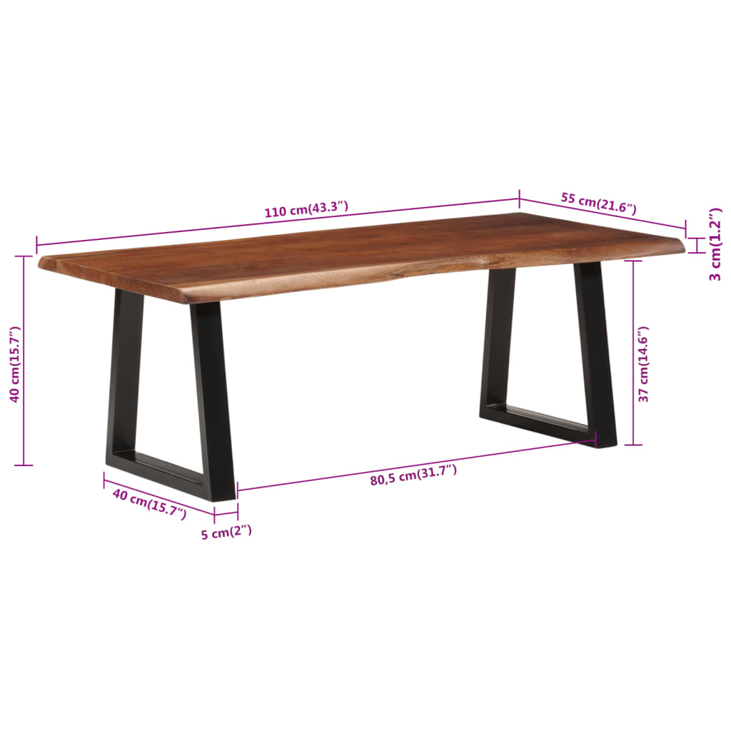 Salontafel 110x55x40 cm massief acaciahout honingbruin