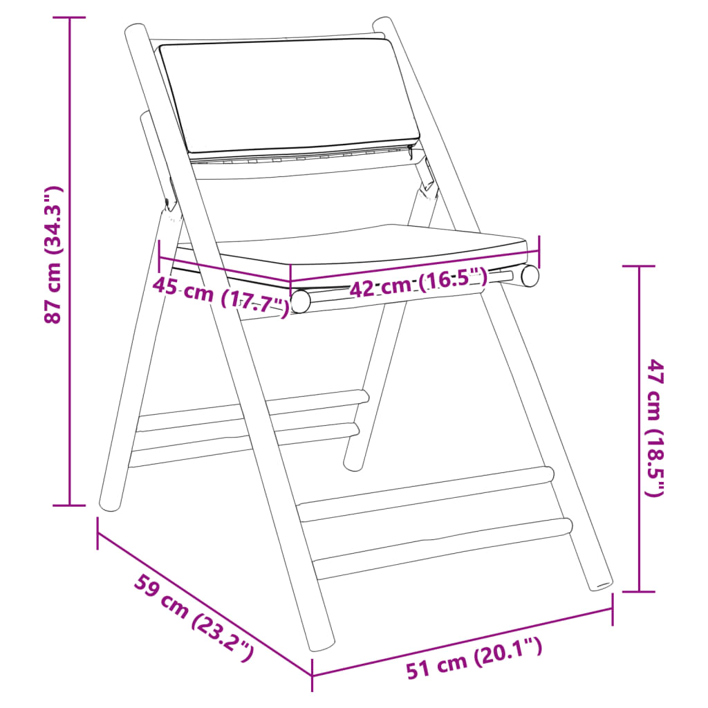 Bistrostoelen 6 st inklapbaar met kussens bamboe crèmewit