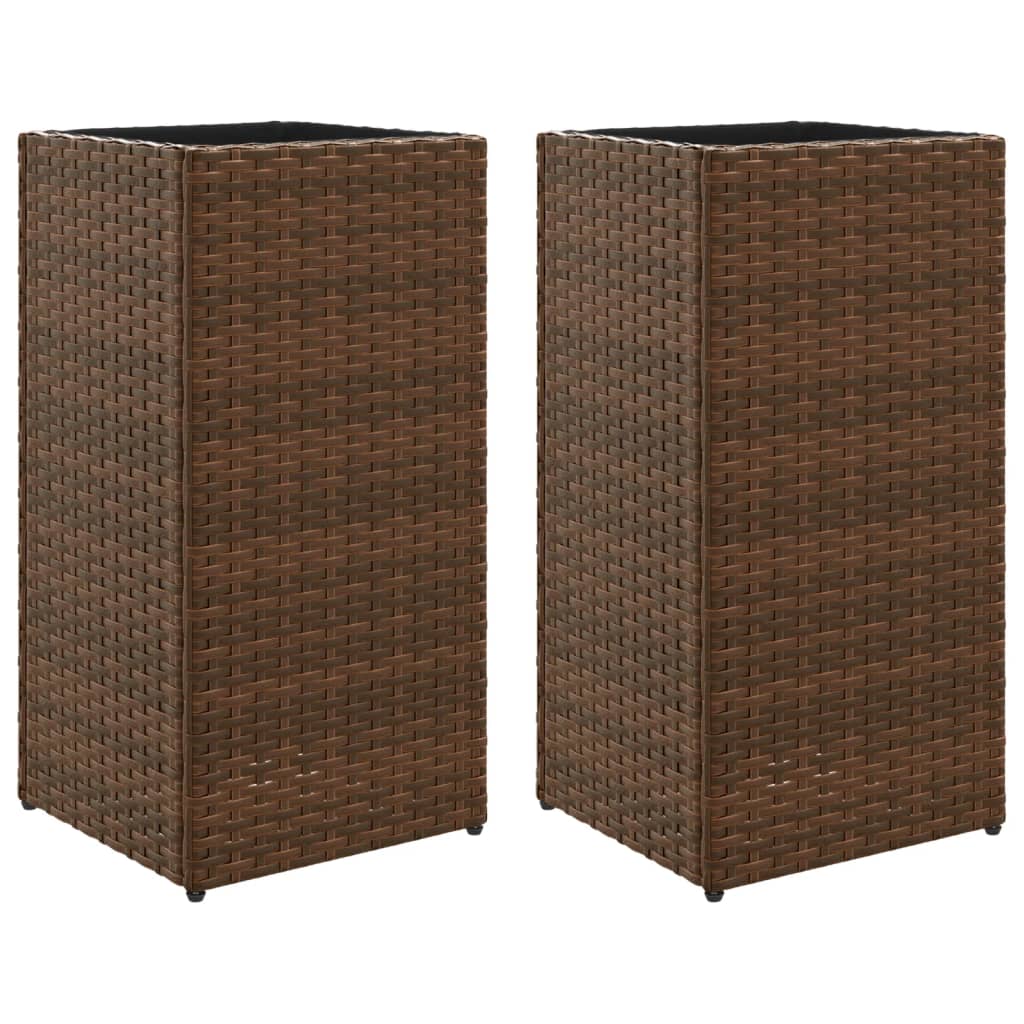 Plantenbakken 2 st 30x30x60 cm poly rattan bruin