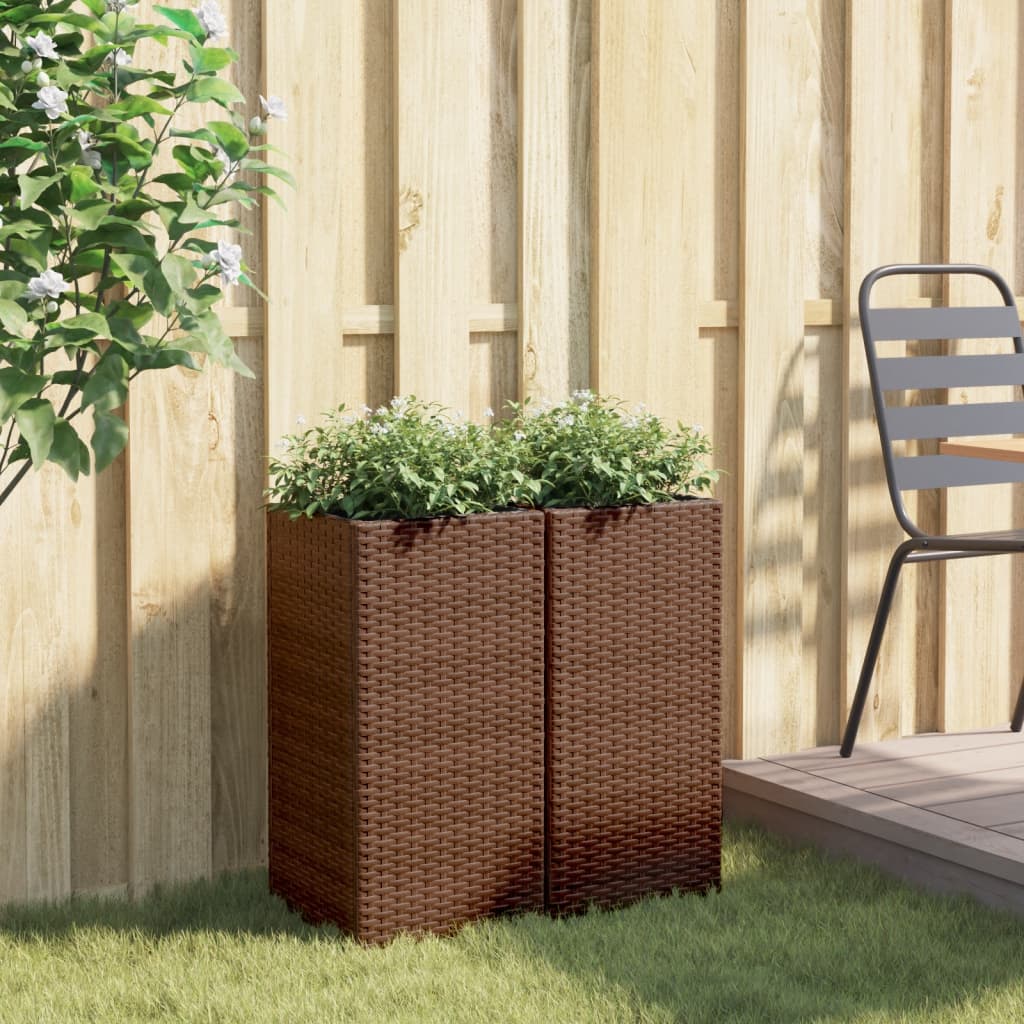 Plantenbakken 2 st 30x30x60 cm poly rattan bruin