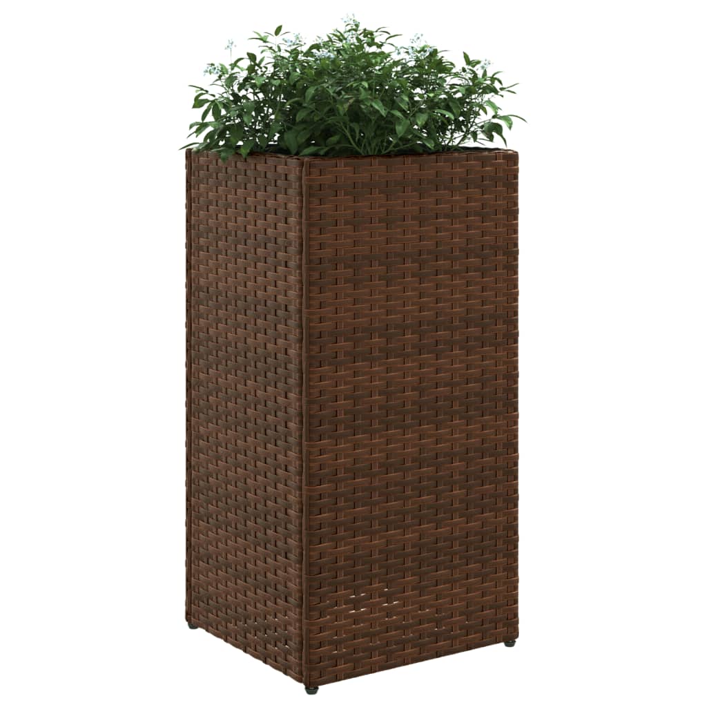 Plantenbakken 2 st 30x30x60 cm poly rattan bruin